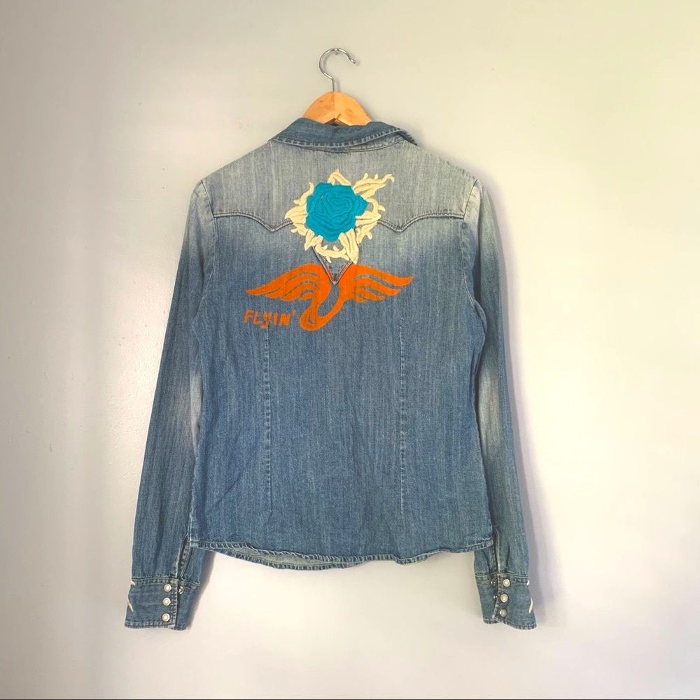 Embroidered and Screen Printed Denim Long Sleeve